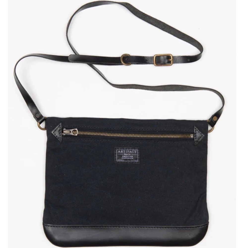 Artifact Bag Co Black Waxed Canvas Leather Handmade Small Crossbody Bag $180